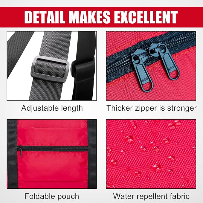 Duffle Bag for Travel Foldable Personal Item Travel Bag, 23L, Red | Carry On Duffel Bag Women Men Frontier Airlines Personal Item Bag Hospital Weekend Overnight Trips - Image 5