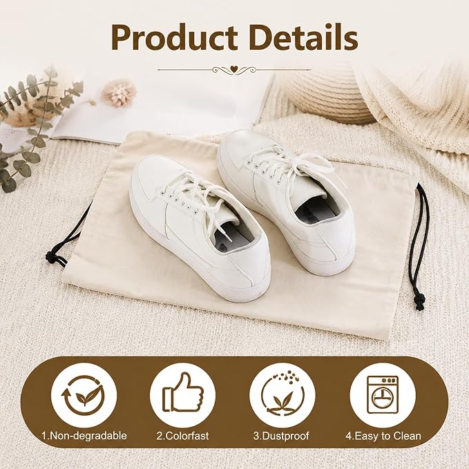 4 Pcs Shoe Bags for Traveling, 13.8" x 12.6" Dust Bags for Shoes with Drawstring for Women and Men, Travel and Home Storage(Beige) - Image 4