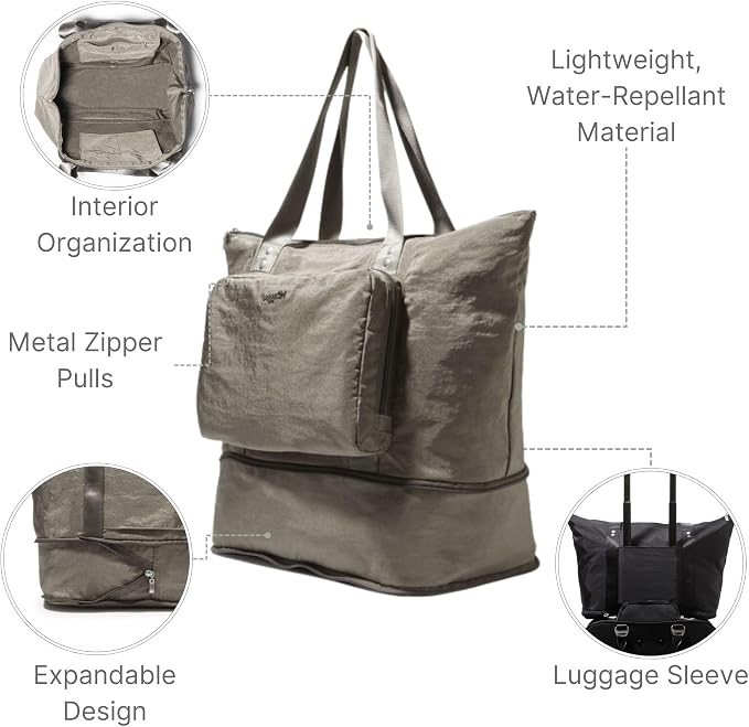 Baggallini Carryall Expandable Lightweight Travel Tote 22" Packable Folding Compact Nylon Washable Weekender w/Luggage Sleeve - Image 4