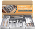 Silverware Drawer Organizer, 9 Slots Expandable Kitchen Drawer Organizer | Extra Large Utensil Holder & Cutlery Tray, Heavy Duty Stainless Steel Frame Flatware Organizer, Non-Slip Feet Included, Gray by CCWOFF