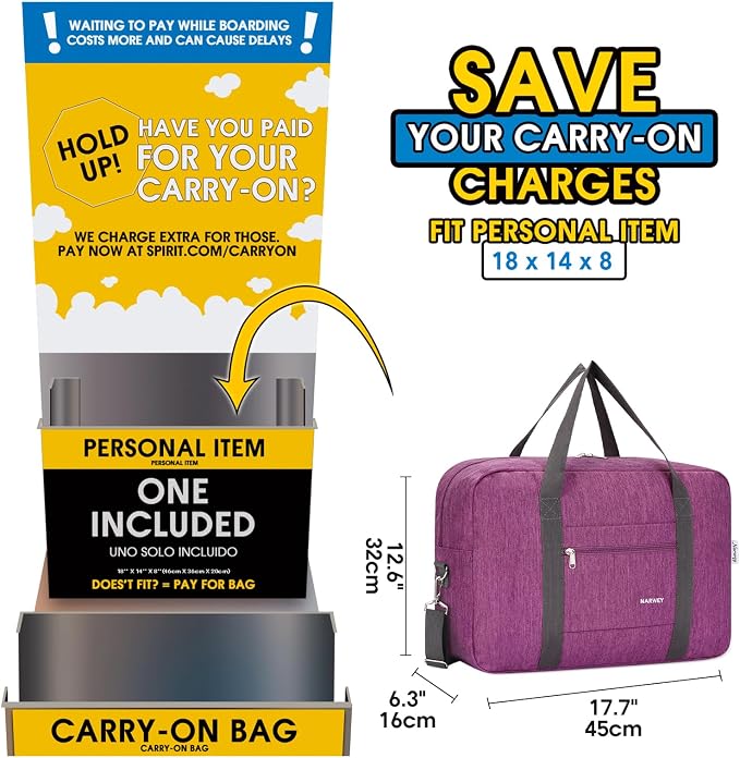 For Spirit Airlines Personal Item Bag Foldable Travel Duffel Bag Tote Carry on Luggage Duffle Overnight for Women and Men - Image 2