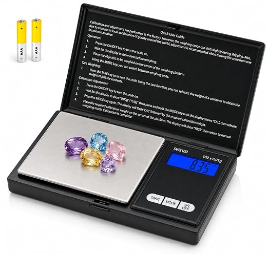 Smart Weigh SWS100 Digital Pocket Scale – 100g x 0.01g High Precision Scale for Reloading, Jewelry, Gems, and Medicine – Backlit LCD, Battery Included, Black by SmartWeigh