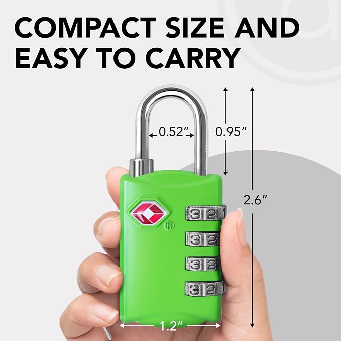 TSA Luggage Locks 2 Pack – 4-Digit Steel – Green | Keyless padlock for backpacks, travel suitcases, toolbox, filing cabinets, baggage & gym locker - Image 5
