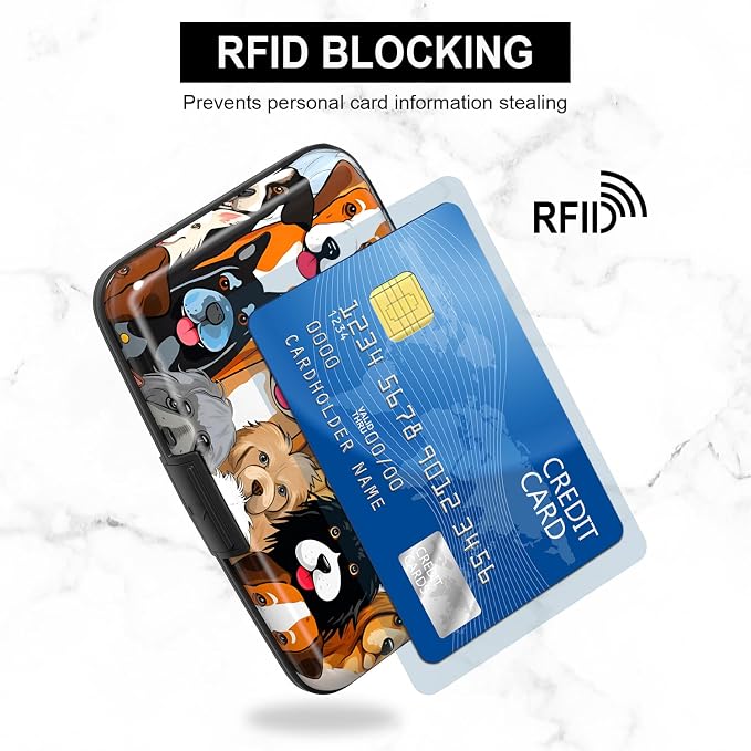 Credit Card Holder, Mini Aluminum Card Wallet RFID Blocking Slim Metal Hard Card Case for Women Men, Dogs - Image 3