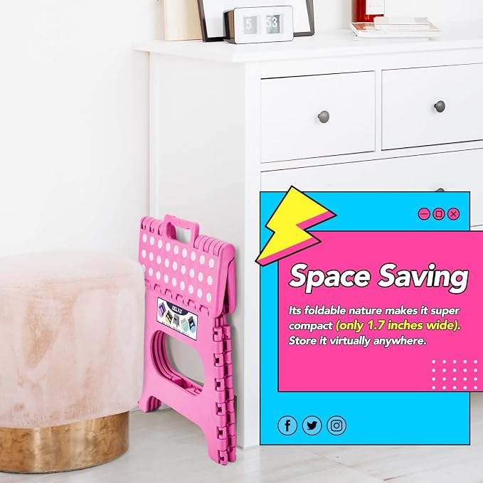 Delxo Folding Step Stool 11 Inch,300 Lbs Step Stool for Kids & Adults Pink | Foldable Step Stool 11",Non-Slip Foot Stools with Handle,Lightweight Collapsible stools for Kitchen,Bathroom,Bedroom,Garden - Image 8
