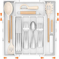 Lifewit Expandable Silverware Drawer Organizer, Utensil Tray for Kitchen | BPA Free Flatware and Cutlery Holder, Adjustable Plastic Storage for Spoons Forks Knives, 8.9-14.2 x 11.3-19.4 x 1.7", White by Lifewit