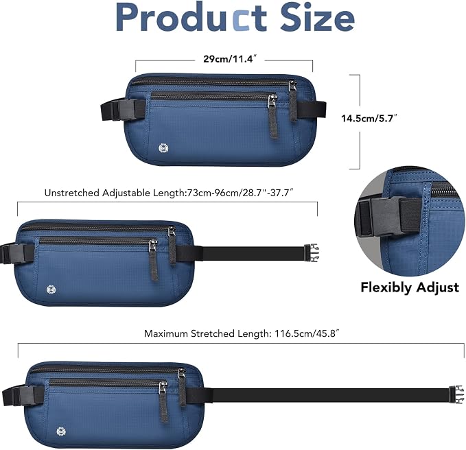 Travel Money Belt Hidden Passport Holder for Men/Women- RFID Blocking- Slim Anti-Theft Waist Wallet under Clothes,Travel Wallet Money Pouch, Travel Belt Fits Passport Phone Cash Cards (Navy Blue) - Image 2