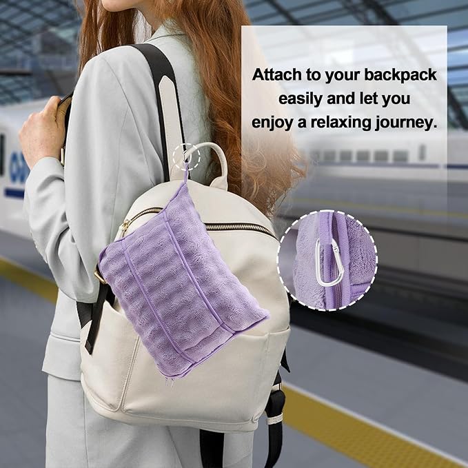 Soft Cozy Travel Blanket for Airplane Train and Car, Dusty Purple | Lightweight, Blanket or Pillow 2 in 1, Compact with Portable Bag Pillowcase, with Luggage Sleeve and Backpack Clip - Image 5