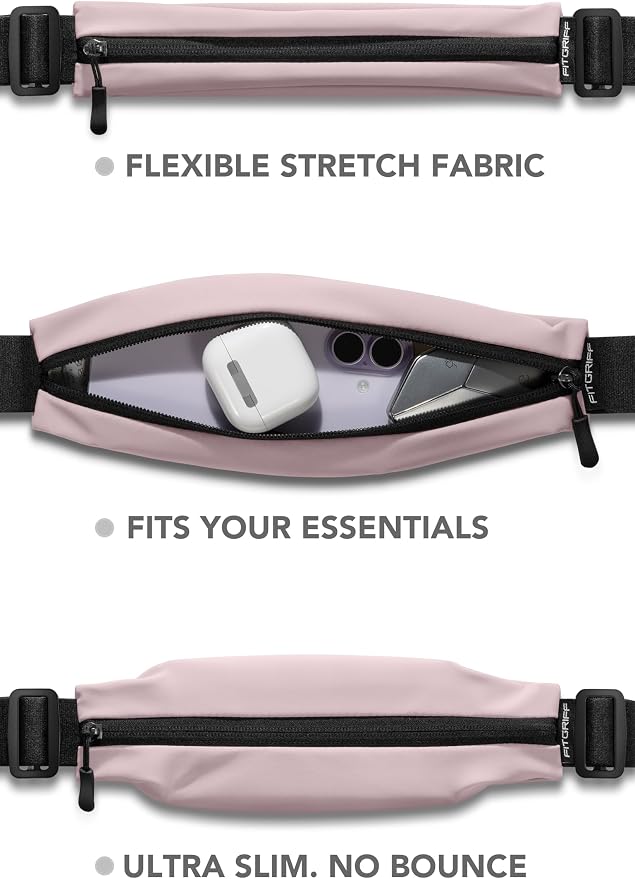 Fitgriff® Running Belt V2 for Men & Women - Slim Fanny Pack, Phone Holder for Jogging, (Fits All Cell Phones) - Money Belt, Runners Waist Pouch (Blush Pink, One Size (Waist 24.4 – 43.3 inches)) - Image 2