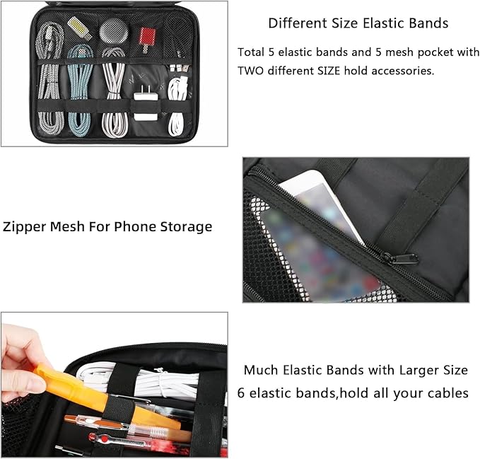 MATEIN Cable Organizer Bag, Large Travel Storage Bag, Sturdy Tool Case | with Handle, Carrying Case for Phone, Cord, Electronics Accessories, Tablet (Up to 12.9inch), Powerbank, Hard Drive, Black - Image 4