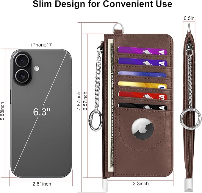 RFID Blocking Slim Credit Card Holder Wallet with Zipper Money Pocket & Keychain, Slim Airtag Wallet for Men Women - Image 8
