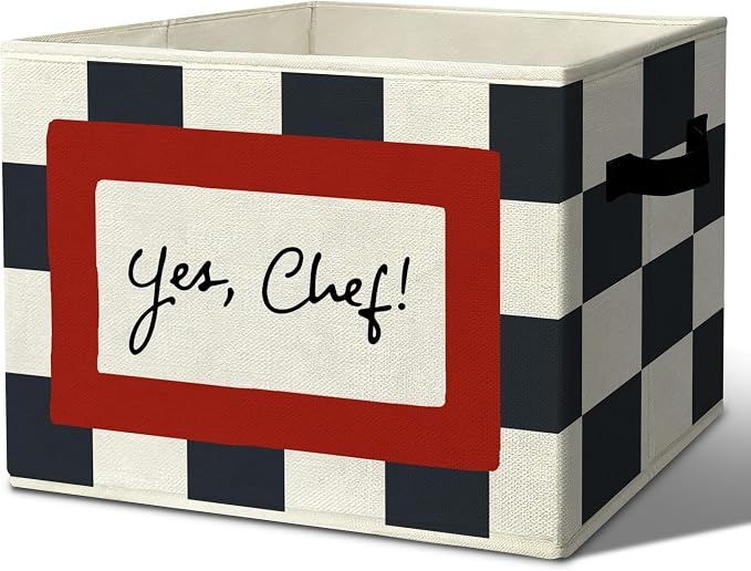 Cooking Playroom Chef Slogan Storage Bins Box with Handles Organizer Basket | pretend kitchen foldable basket for organizing, buffalo checkered collapsible toys clothes for nursery bedroom, 10x14 in by Unknown