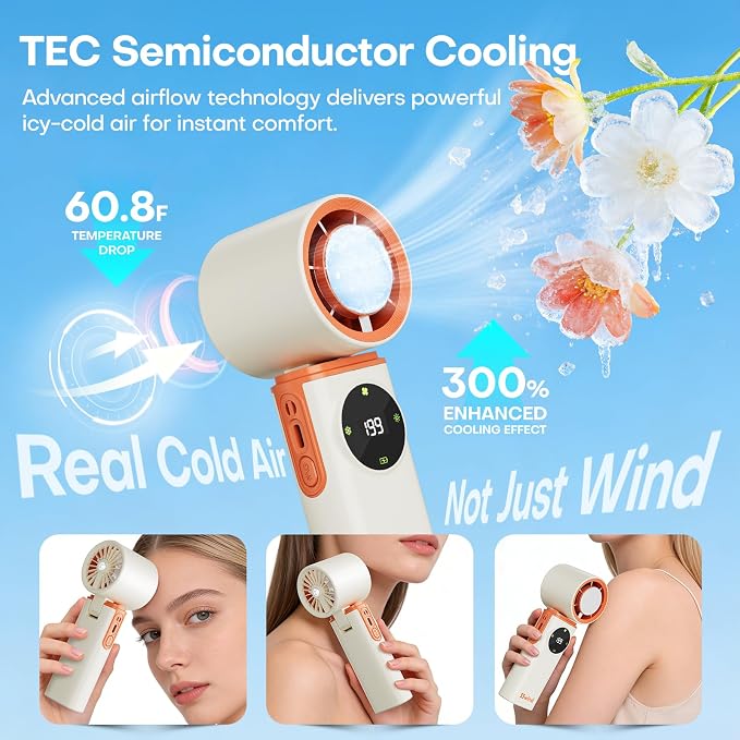 6000mAh Portable Handheld Fan with Ice Cooling, 199 Levels Stepless Speed, 20H Long Battery Life, 20000RPM Turbo Fan Rechargeable Personal Mini Fan for Travel, Outdoor, Makeup - Image 2