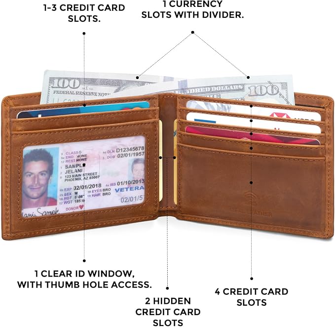 RUNBOX Wallet for Men|Slim Bifold Rfid Blocking Leather Wallet|Front Pocket | Genuine Leather,Handmade,8 Card Slots,ID Window,Money Pocket,Coin Pocket, Gift for Men,Minimalist Compact - Image 4