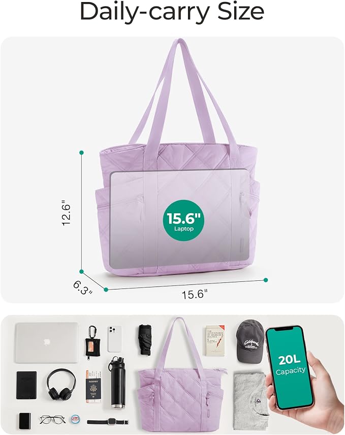 BAGSMART Crush Tote Bag for Women, 20L Puffer Work Tote with Zipper | Quilted Nurse Hospital Bag For Travel College Gym - Image 5