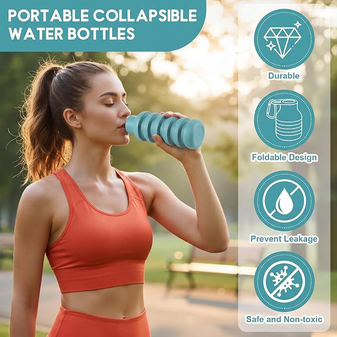 LemonRoad 2 Pcs 20 oz Portable Collapsible Water Bottles Reusable Silicone Foldable Water Bottle Lightweight Leakproof Expandable for Gym Traveling Camping Hiking Sports (Pink,Teal Blue) - Image 4