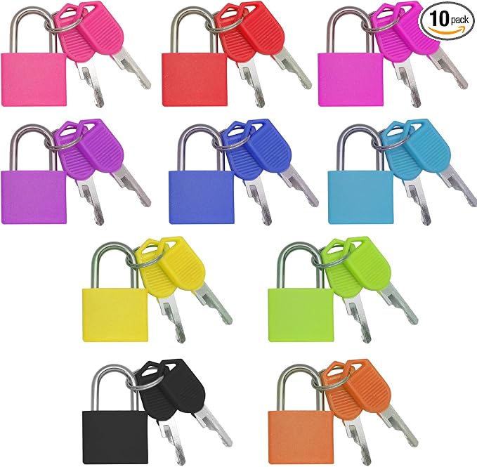 Bonsicoky 10 Pack Suitcase Locks with Keys, Multicolor Padlocks, for Boxes | Metal Luggage Padlocks, Mini Keyed Padlocks, For Suitcase, Backpack, Boxes, Travel Bags, Locker by Bonsicoky