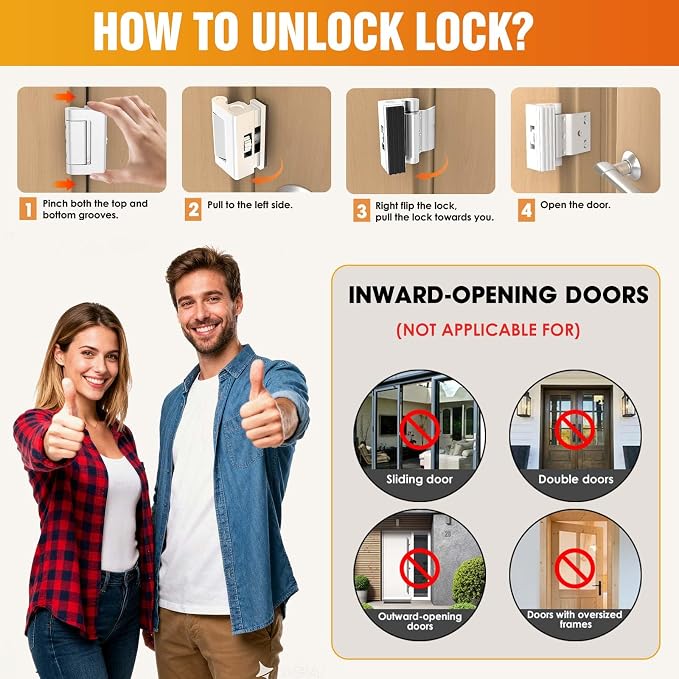 800lbs Force Door Reinforcement Lock - Heavy Duty Security for Inward Swing Doors, Aluminum Alloy Deadbolt with 8 Screws, for Apartment & Home Safety (1, White - Screw Fixation) - Image 5