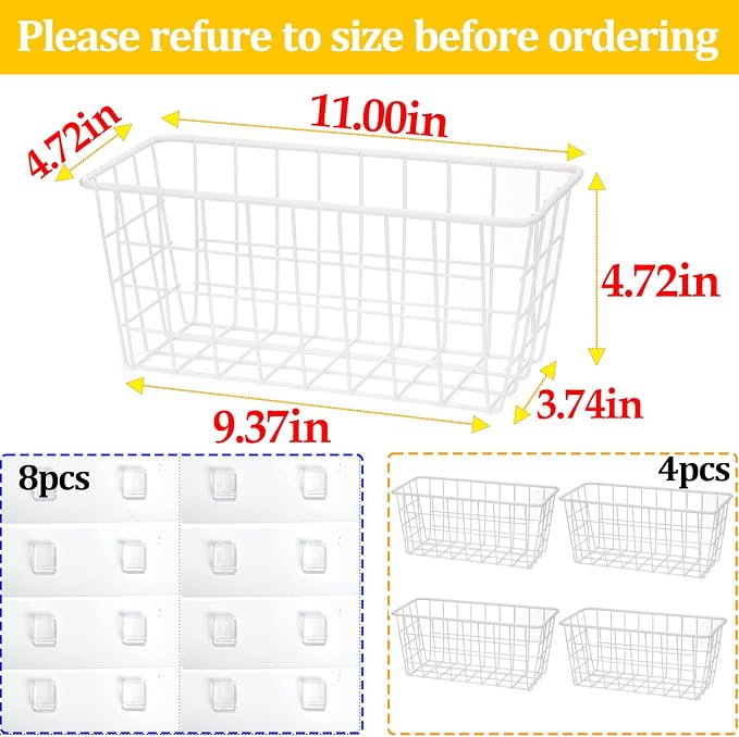 LeleCAT Hanging Kitchen Baskets For Storage Adhesive Sturdy Small Wire Storage Baskets No Drilling Wall Mounted Kitchen Food Pantry Bathroom Shelf Storage, 4 PACK,White - Image 2