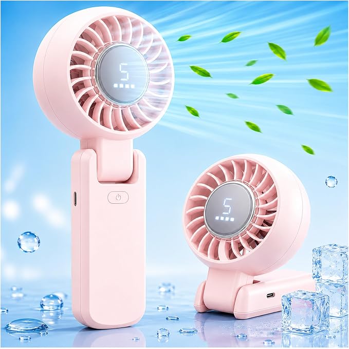 ZOZOO Portable Handheld Fan, 5 Gear High Speed, Rechargeable Mini Personal Hand Fan, Up to 14 Working Hours, 3 IN 1 for Travel, Beach Vacation, Camping, Gifts for Women, (Pink) by ZOZOO