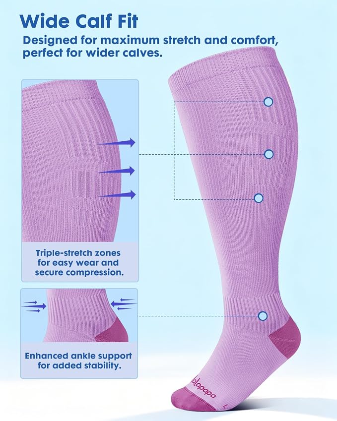 3-Pair Wide Calf Compression Socks for Women | 20-30mmHg Graduated Support, Easy On & Off, Knee High Length, Ankle Support, Travel Nurse Daily Wear, Cute Patterned - Image 4
