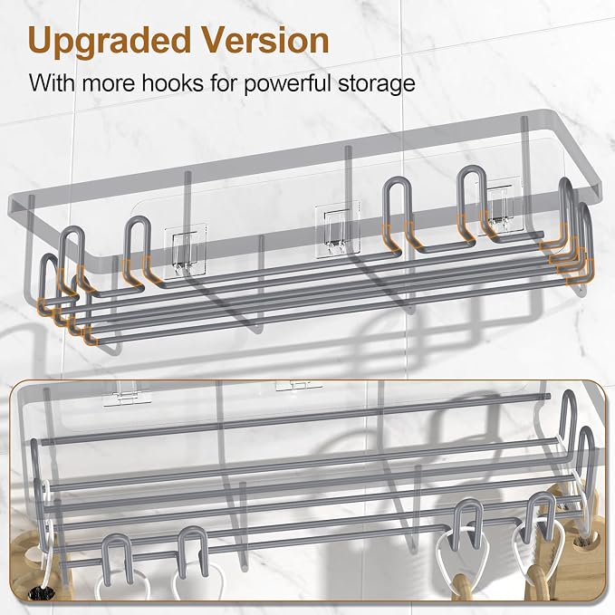 Getsrichfc Shower Caddy Adhesive, Rustproof Shower Shelves for Inside Shower, Large Capacity Bathroom Organizers and Storage, Shower Storage with Removable Hooks, No Drill Bathroom Accessories Grey - Image 3