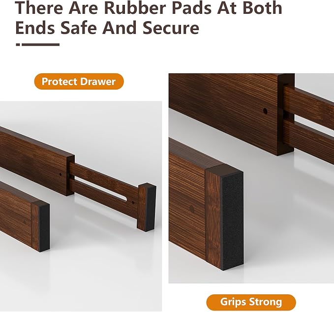 4 PCS Drawer Divider, 17"-22" Adjustable Bamboo Drawer Dividers Organizers, 2.3" High Expandable Separators for Kitchen, Clothes, Dressers, Home, Office, Mocha - Image 3