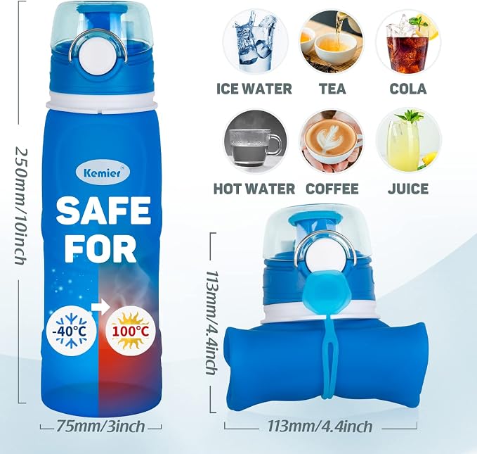Collapsible Silicone Water Bottles-750ML,Medical Grade,BPA Free Travel Water Bottle Can Roll Up,26oz,Leak Proof Foldable Sports & Outdoor Water Bottles - Image 5