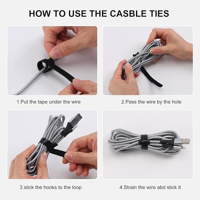Nettbe Reusable Cable Ties, 126 PCS 8 Inches Adjustable Cord Straps Wire Organizer Cord Wrap and Hook Loop Cable Management - Image 4