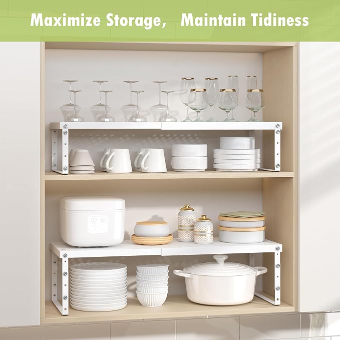 RUILALIFE Expandable Cabinet Organizer Shelf With Adjustable Height, Stackable Kitchen Countertop Organizer Rack, Adjustable Shelf Riser For Kitchen Counter, Pantry, Cupboard, Desk, Tabletop - Image 3