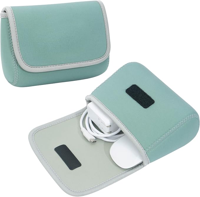 LENTION Mint Green Neoprene Electronic Organizer Pouch with Hook-and-Loop | Compact Tech Storage Fits Laptop Adapter, Mice, Charger, Power Bank & Cable to Keep Daily Travel Accessories Neatly Sorted by LENTION