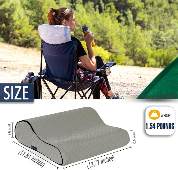 alkamto Travel & Camping Comfortable Memory Foam Pillow – Easy to Carry Portable Bag – Temperature Regulating Pillow Case (Grey Contour + Extra Cover) - Image 8