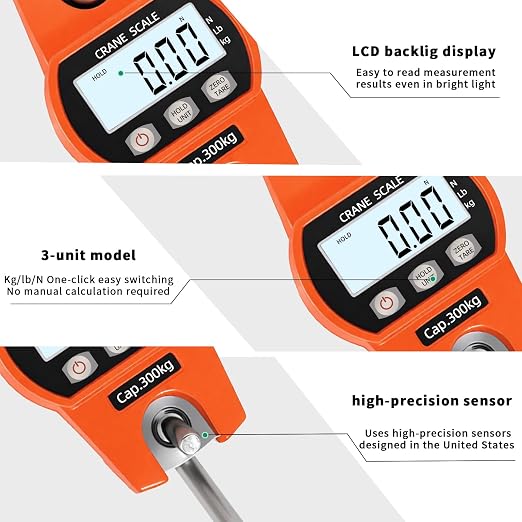 Hanging Scale 660lb/300kg - High-Accuracy Crane Scale with Aluminum Frame and LCD Display. Functions as Fishing Scale and Luggage Scale. for Farm, Hunting, Fitness, and Travel Weighing - Image 3