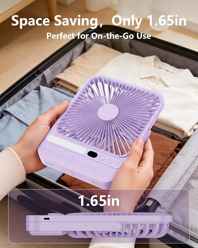 8000mAh Ultra-Thin Portable Travel Fan with Timer, Light&LED Display | 7in,28H Max Cooling Time,<42dB quiet for sleeping,cruise approved,4 Speeds Wind,Rechargeable Battery Fan for hotel office - Image 5