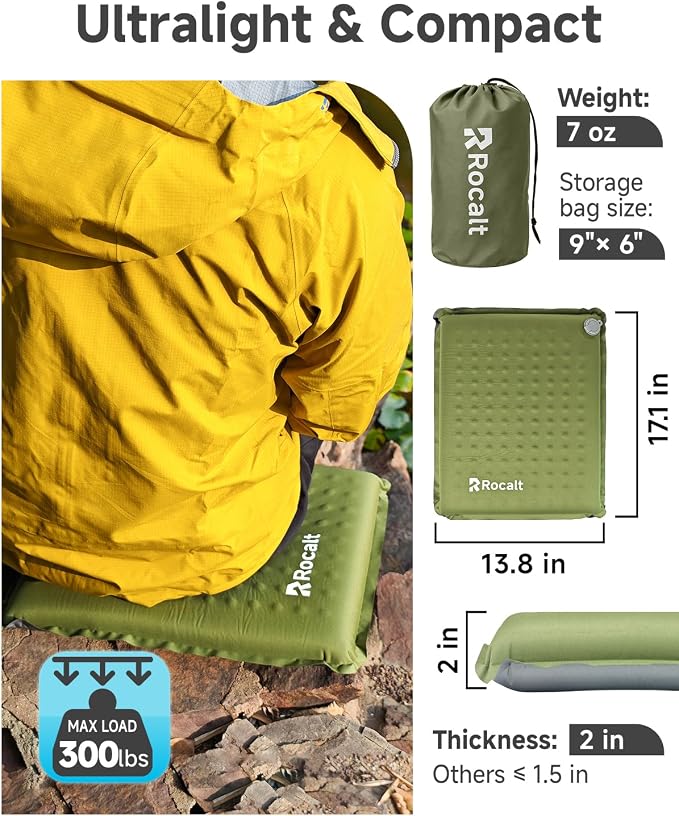 Rocalt Self Inflating Seat Cushion for Airplane Seats and Bleachers | 3s valve inflation, 0.44 lb pack, 17.1 x 13.8 x 2 in support, TPU fabric, for flights, stadiums and camping - Image 2