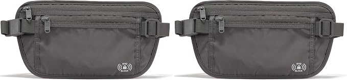 Pander RFID Blocking Travel Money Belt – Hidden Waist Pouch for Passport, Cash, Cards, Slim Belt Bag for Men and Women, Dim Grey (Pack of 2) by Pander