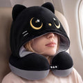 Mewaii Travel Neck Pillow, Airplane Pillow with Hood, Memory Foam, Gray | Neck Support, Reversible, Adjustable Strap, Washable Cover, Cat-Ear Hood, Storage Bag, for Flights, Adults & Teens by Mewaii
