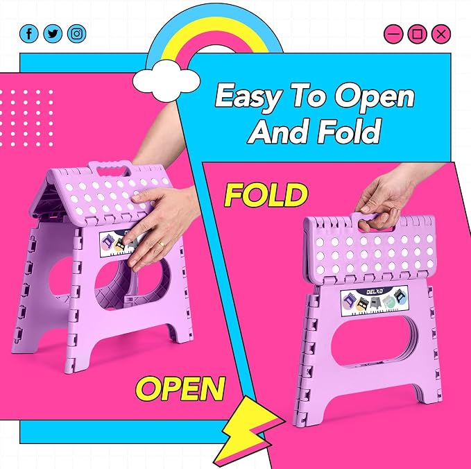 Delxo Folding Step Stool 11 Inch,300 Lbs Step Stool for Kids&Adults Purple | Foldable Step Stool 11",Non-Slip Foot Stools with Handle,Lightweight Collapsible stools for Kitchen,Bathroom,Bedroom,Garden - Image 8