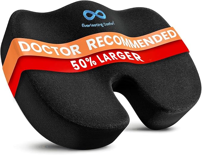 Everlasting Comfort Doctor Recommended Memory Foam Seat Cushion for Office Chairs & Car - Ergonomic Office Desk Accessories - Cushions for Tailbone Pain Relief, Sciatica (Black, X-Large) by EverlastingComfort