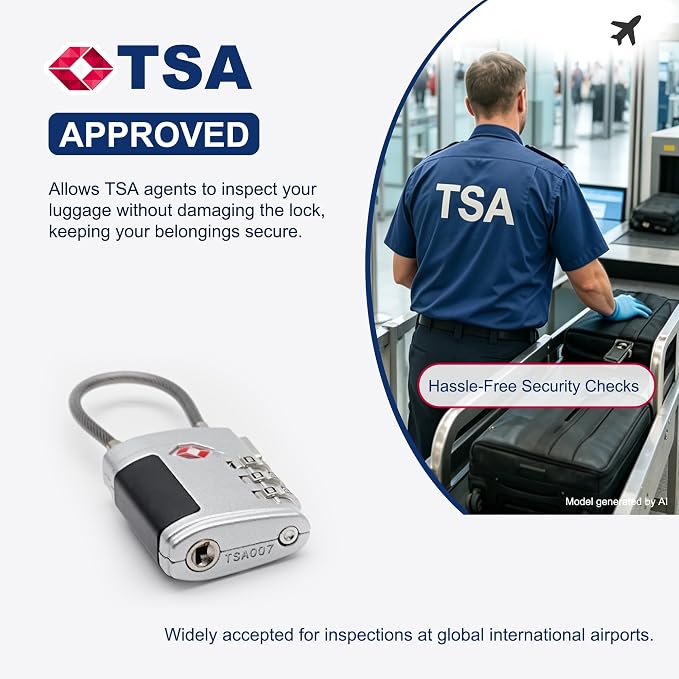 Luggage Locks TSA Approved 2 Pack, Small Combination Padlock, TSA Locks for Luggage, Combo Cabel Padlock for Travel Suitcase, Gym Locker, Gun Case, Ammo Can, Backpack Zipper (Black+Silver) - Image 3