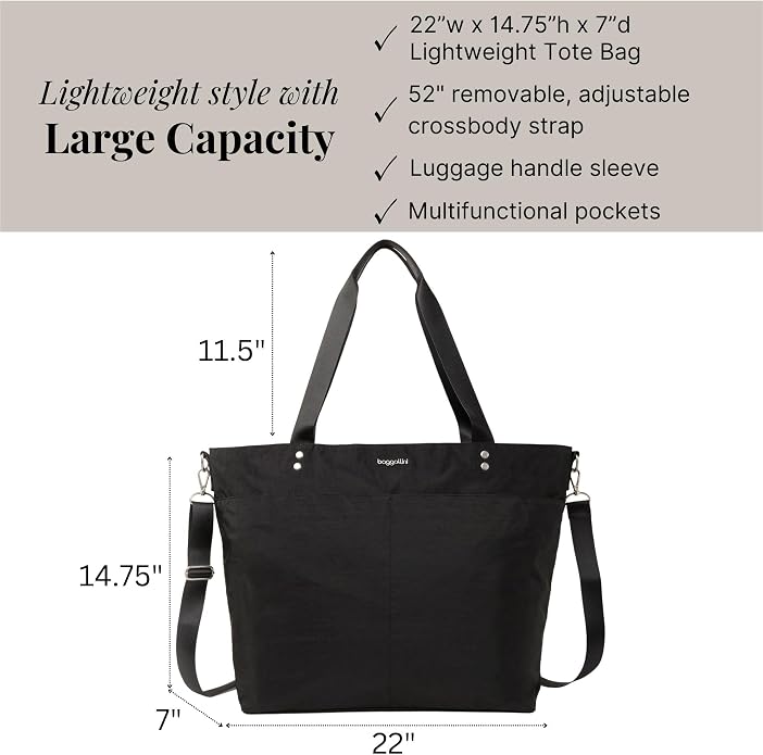Baggallini Carryall Tote - Lightweight Nylon Zipper Top Weekender Travel Beach Bag w/Luggage Sleeve - Image 4