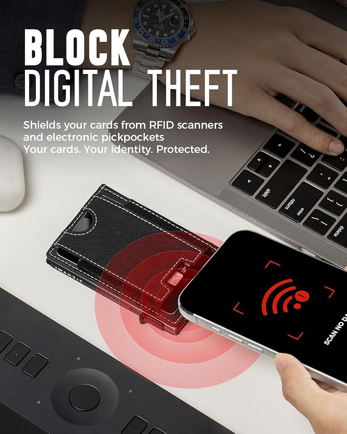iwantit Slim Wallet for Men Card Holder: Minimalist RFID Blocking Wallet for 8-10 Cards - Smart Pop Up Card Case with Detachable Money Clip - Premium Leather Cardholder, Gift Boxed (CrossGrain Black) - Image 5