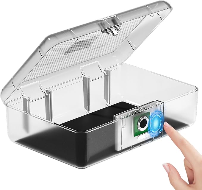AICase Biometric Fingerprint Storage Box, Transparent Portable Jewelry Cash Safe Storage Box, Rechargeable Lock Box for Car Home Office Travel_Clear by AICase