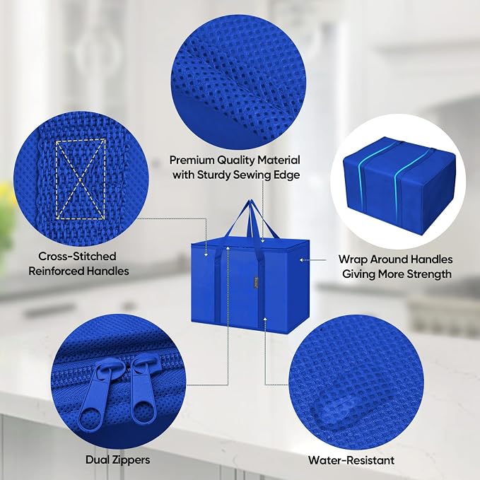 BALEINE 1Pk Insulated Reusable Grocery Bags, Collapsible Cooler Bag for Groceries, Heavy Duty Large Insulated Bag (16''x9''x13'', Midnight Blue) - Image 4