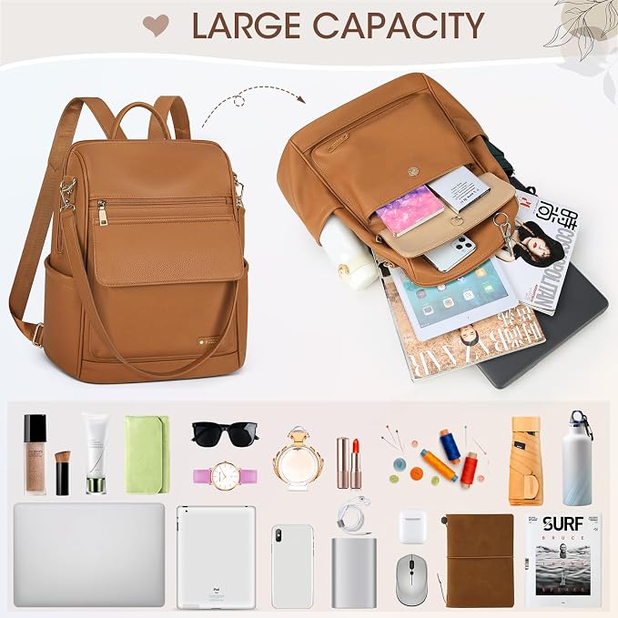 NUBILY Backpack Purse for Women Leather Anti-Theft Mini Backpack Fashion Designer Handbag Convertible Travel Bag Ladies Shoulder Bags, Brown - Image 8