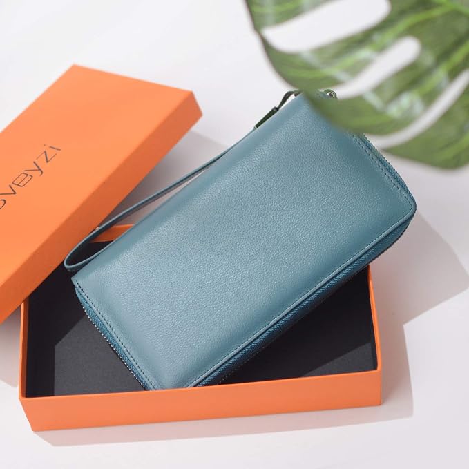 Bveyzi Women RFID Blocking Wallet Leather Zip Around Phone Clutch Large Capacity Ladies Travel Purse Wristlet - Image 8