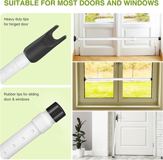 Sliding Glass Door Security Bar, Patio Door Barricade Security Bar, Apartment BarSliding Door Security Bar, Door Jammer, White, 2 Pack - Image 5