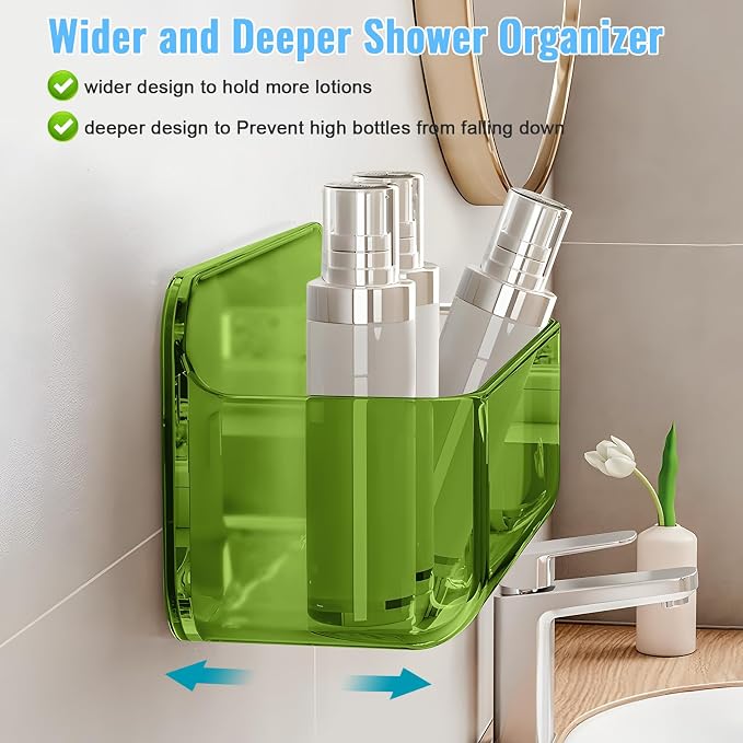CGBE 2-Pack Cabinet Door Organizer, Self Adhesive Bathroom Shelves, Green | Acrylic Shower Caddy, Wall Mounted Storage, No Drilling, Automatic Draining, For Cabinet Door and Shower Wall - Image 5
