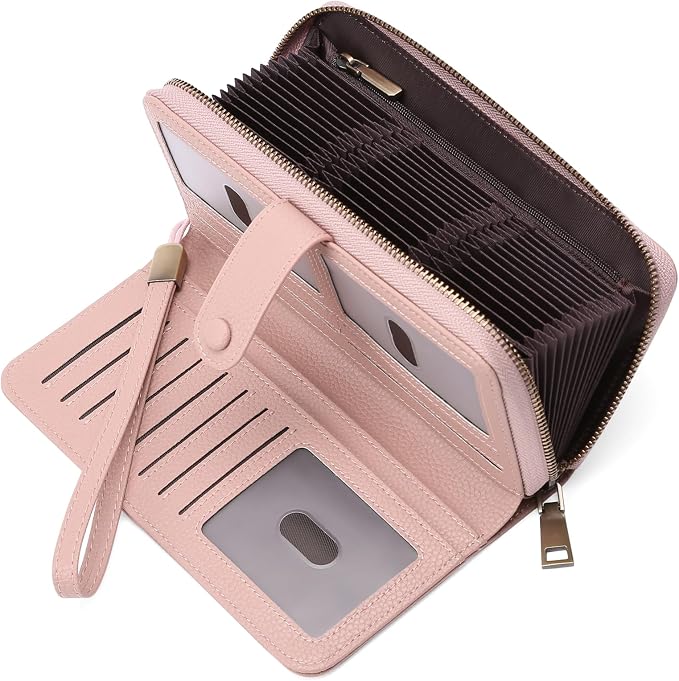 GAEKEAO Leather Credit Card Holder Wallet for Women RFID Blocking Large Capacity Bifold Zipper Card Case Organizer with Wristlet 45 Slots - Image 6