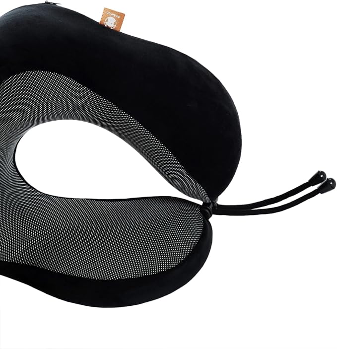 Memory Foam Travel Pillow, Neck Pillow with 360-Degree Head Support, Comfortable Ideal for Sleeping on Airplane, Car, Train, Bus and Home Use, Comes with Storage Bag (Black) - Image 4